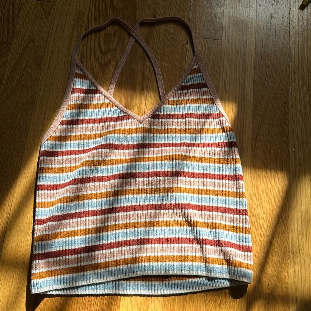 striped cross back tank top